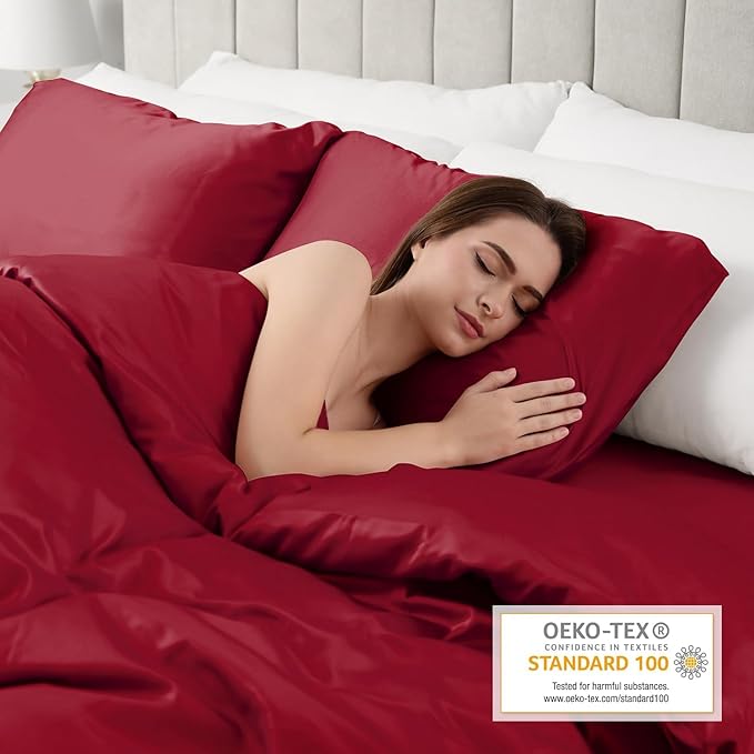 Lirex Satin Pillowcase for Hair and Skin, Super Soft and Cooling Similar to Silk, 2 Pack King Size 20"X 40" Pillow Cases with Envelope Closure, Gifts for Women Men, Wine Red