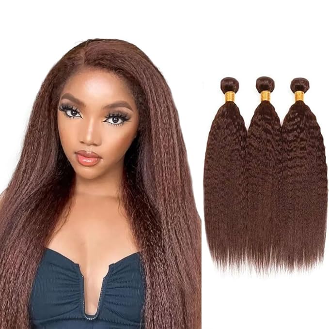 26 28 30 Inch Chocolate Brown Bundles Human Hair Brown Yaki Straight Bundles Brazilian Virgin Remy Hair Extensions Niegmeag Double Weft Color 4 Kinky Straight Bundle Hair Weave 300g