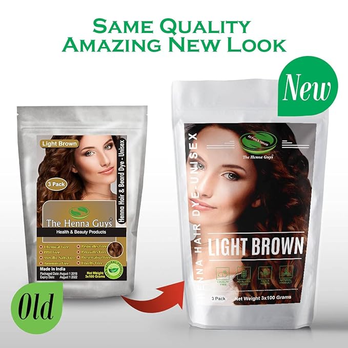 3 Packs Of Light Brown Henna Hair & Beard Color/Dye 100 Grams - Natural Hair Color, Plant-based Hair Dye - The Henna Guys