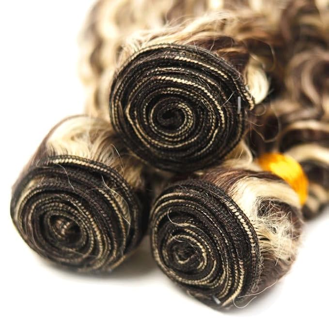 Highlight Bundles Human Hair P4/613 Deep Wave Bundle 26 28 30 Inch Niegmeag Brazilian Virgin Remy Hair Extensions Double Weft 2 Tone Brown and Blonde Bundles 300g