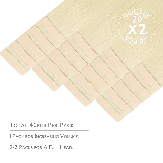 WENNALIFE Tape in Hair Extensions Human Hair, 40pcs 100g 24 inch Platinum Blonde Hair Extensions Real Human Hair Straight Tape in Extensions Invisible Extensions