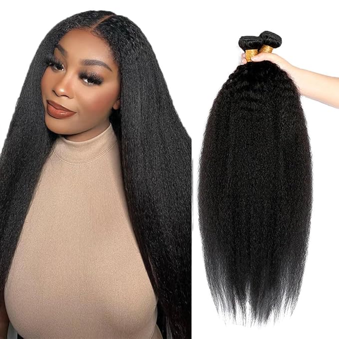 Kinky Straight Bundles Human Hair Natural Black Bundle Brazilian Virgin Soft and Silky Remy Hair 3 Bundles 22 24 26 Inch Niegmeag Double Weft Color 1B Yaki Straight Bundle 300g