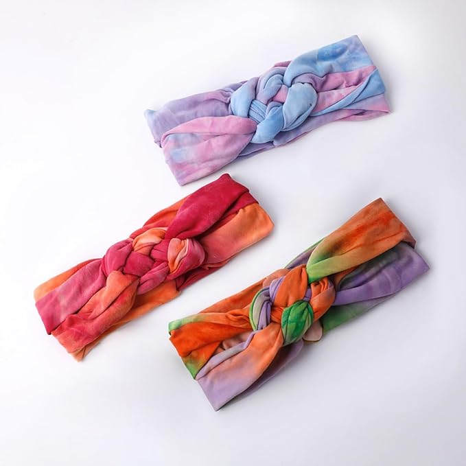 Vercret Headbands for Women Tie Dye Sailor Knot Headband Wide Elastic Adjustable Braided Hair Bands Non Slip Boho Stretchy Turban Headwrap Yoga Workout,3 PCS