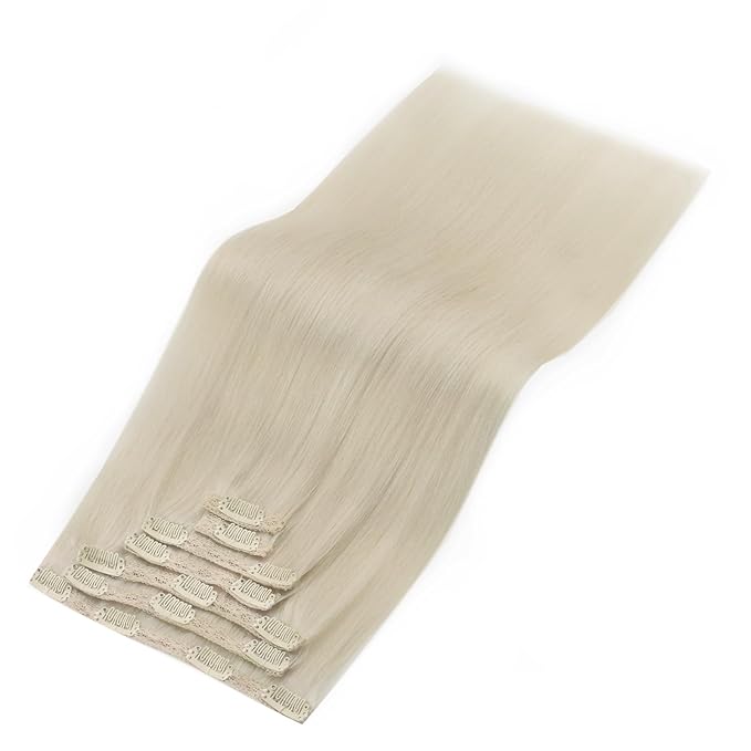 YoungSee Blonde Clip in Hair Extensions for Short Hair Clip in Human Hair Extensions Platinum Blonde Real Human Hair Clip ins Extension Silky Straight for Short Hair 12In 80G 7Pcs