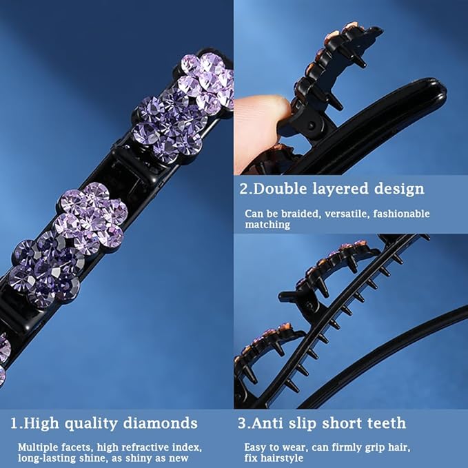 12PCS Sparkling Crystal Stone Braided Hair Clips, Braided Hair Clips for Women and Girls, Shiny Flower Rhinestone Hair Clip, Duckbill Hair Clip With Crystal Hair Accessories for Styling