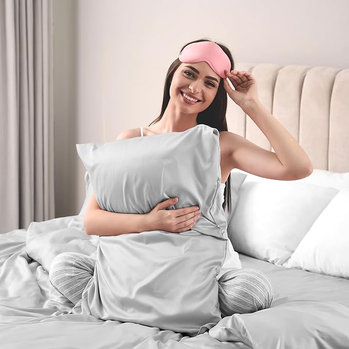 Lirex Satin Pillowcase for Hair and Skin, Super Soft and Cooling Similar to Silk, 2 Pack Standard Size 20"X 26" Pillow Cases with Envelope Closure, Gifts for Women Men, Light Gray