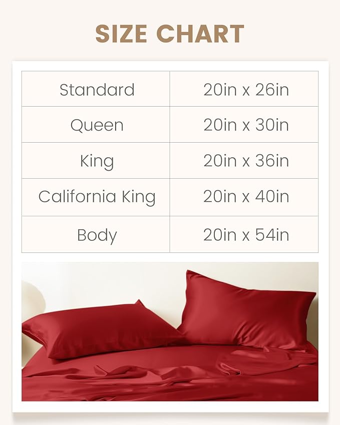 THXSILK 100% Pure Mulberry Silk Pillowcase for Hair and Skin, Grade 6A+ Real Mulberry Silk Body Pillowcase with Zipper, Ultra-Soft Breathable Silk Pillowcase(Red, Body Size 20"x54")