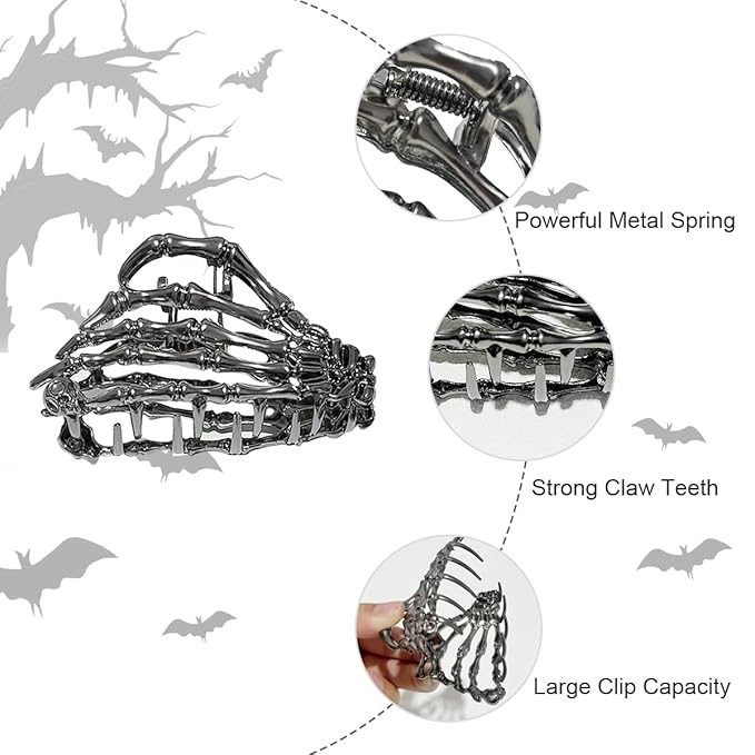 3 Pieces Large Metal Spider Net Hand Hair Claw Clips for Women and Girls Thick Long Hair, Nonslip Skeleton Spooky Barrette Headband Hair Styling Accessories for Halloween Christmas Gifts