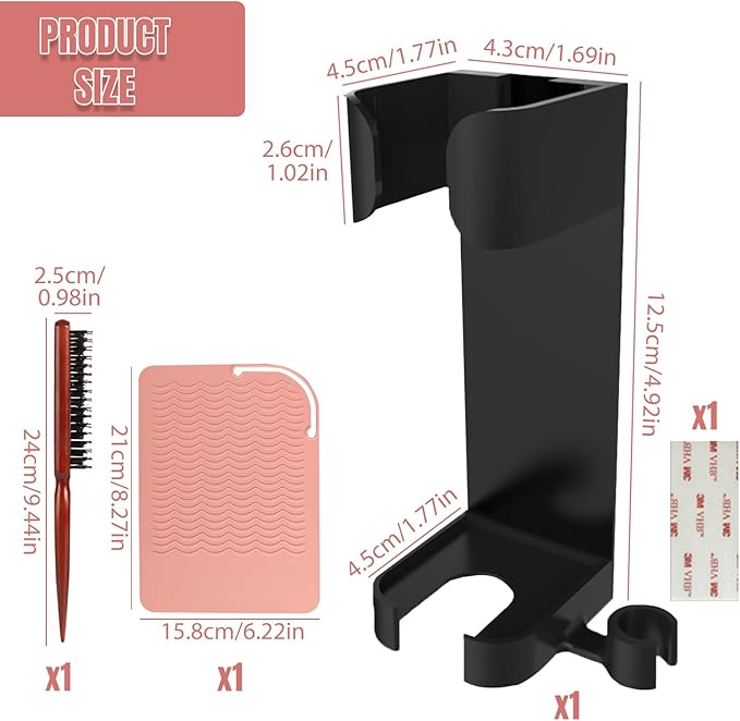 Curling Iron Holder Wall Mount and Resistant Silicone Mat Pouch, Hair Styling Tool Storage Razor Holder for Hair Straightener Curler Hot Hair Tools, Curling Accessories