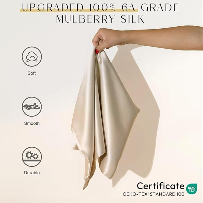 ZIMASILK Upgraded 100% 6A Grade Pure Mulberry Silk Pillowcase for Hair and Skin Silk Pillow Cases with Reinforced Hidden Zipper, More Soft & Durable, Gift Box (Queen 20"x30" Beige)