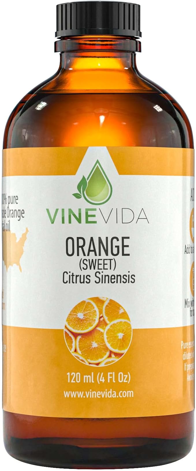 VINEVIDA Orange Sweet Essential Oil - Undiluted Orange Oil - DIY Candle Scents - Bulk Essential Oil for Soap Making - Safe for Skin (4oz)