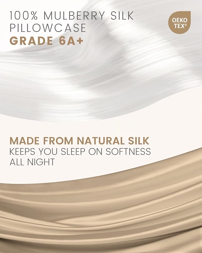 THXSILK 100% Mulberry Silk Pillowcase for Hair and Skin, Grade 6A+ Mulberry Silk Pillow Case, Natural Silk Pillow Case Cover with Zipper, 1pc(California King Size 20"x40", Taupe)