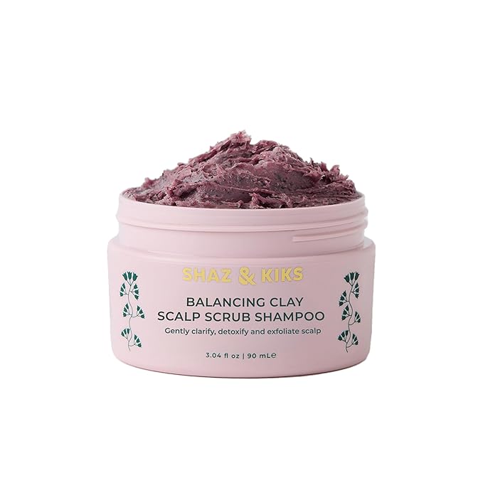 SHAZ & KIKS Balancing Clay Scrub Shampoo | Gently Exfoliate, Clarify & Detoxify Scalp | Reduce Hair Shedding & Product Buildup | Indian Clay and Hibiscus | Color-Safe, Sulfate-Free, Natural | 90ml