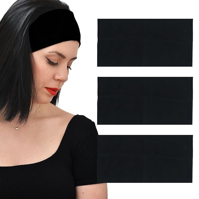 Headbands for Women 3 Pcs Black Wide Cotton Non-slip Stretchy Elastic Head Wrap Holder Hair Accessories