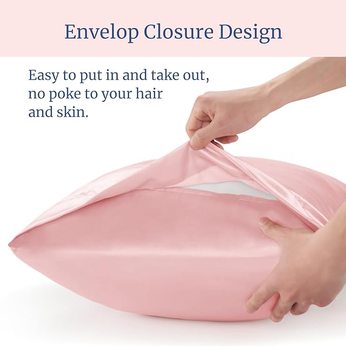 BEDELITE Satin Pillowcase for Hair and Skin, Super Soft Similar to Silk Pillow Cases 4 Pack with Envelope Closure, Cooling Pillowcases for Women Men (20"x26" Standard Size, Pink)