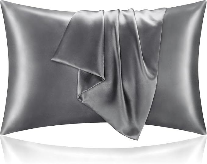 BEDELITE Satin Pillowcase with Zipper, Dark Grey King Size Pillow Cases Set of 2, Super Soft and Cooling Similar to Silk Pillow Cases, Gift for Women Men(20x40 Inches)
