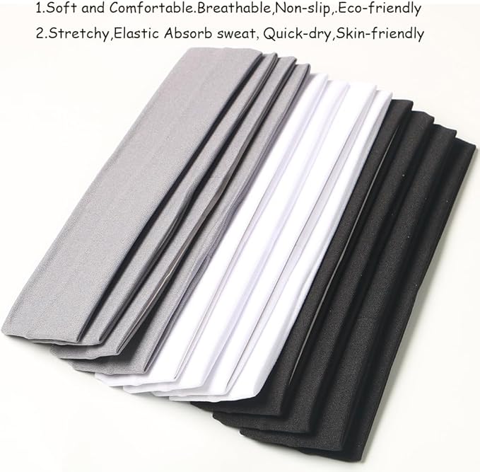 Headbands for Women,12PCS,Soft Stretch Elastic Yoga Sport Headbands