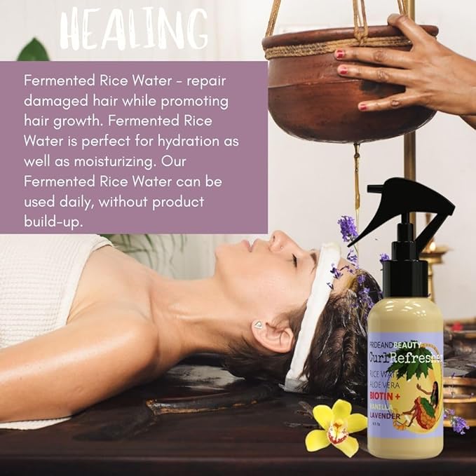 Rice Water For Hair Growth - Hair & Scalp Treatment, Rosemary Water Spray For Hair Growth, Infused with Biotin, Vegan Non-Greasy Spray Naturally Thicker hair. (Vanilla + Cedarwood, 4 OUNCES) (8 OUNCES, Lavender vanilla)