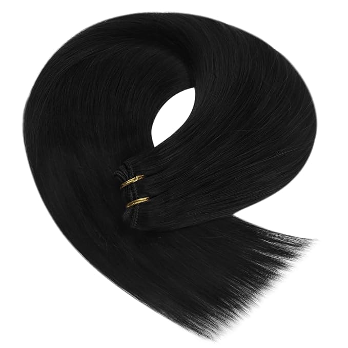 YoungSee Human Hair Weft Extensions Black Sew in Hair Extensions Real Human Hair Jet Black Natural Hair Extensions Weft for Women 16Inch 100G