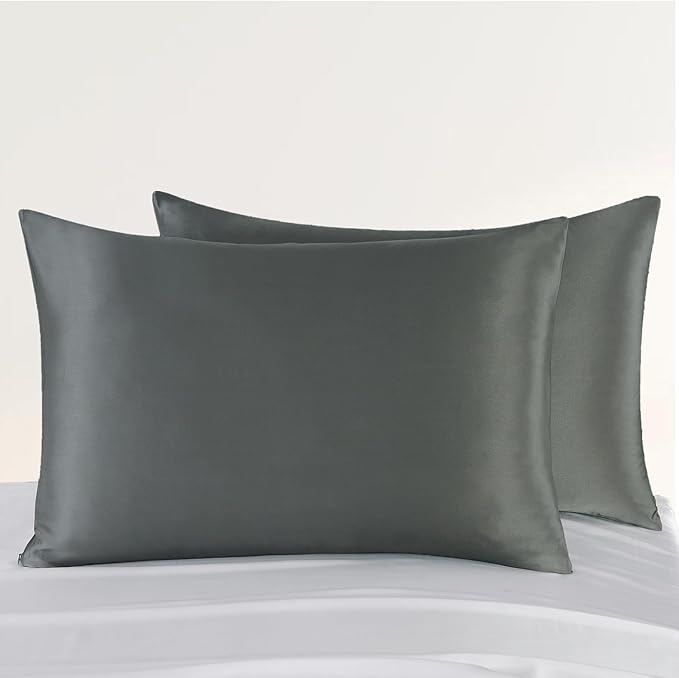 ZIMASILK Upgraded 100% Pure Mulberry Silk Pillowcase for Hair and Skin Silk Pillow Cases with Reinforced Hidden Zipper, More Soft & Durable Grade 6A Silk, Gift Box 1Pc (Queen 20"x30", Charcoal)