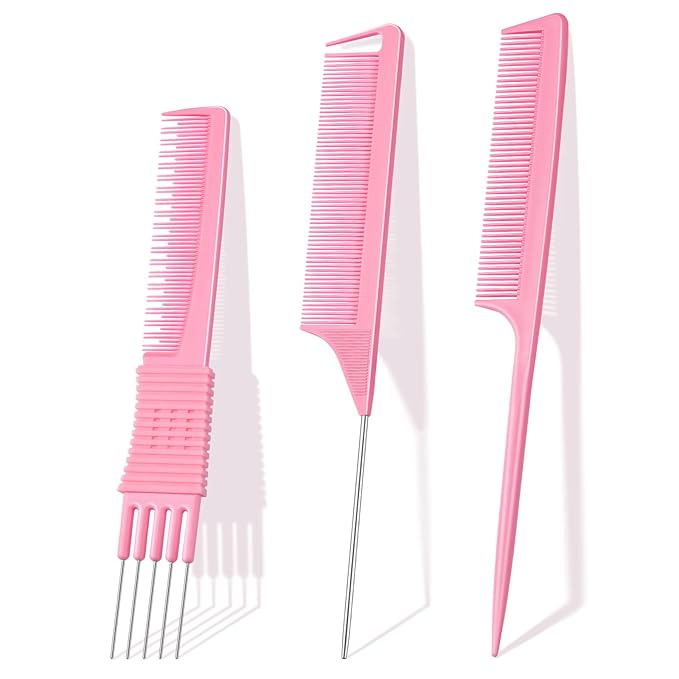 TsMADDTs Hair Combs Set, 3PCS Fine Tooth Rat Tail, Parting, Lift Teasing Combs for Women and Men Hair styling