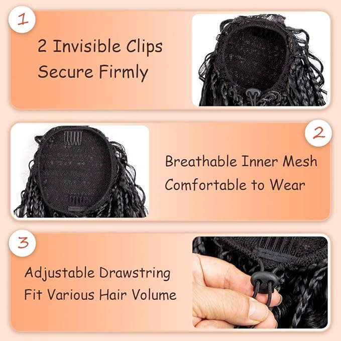 Drawstring Ponytail for Women Boho Box Braids with Long Wavy Hair Ponytail Extension Synthetic Hair Extensions Ponytail for Daily Use (27#, 24 Inch)