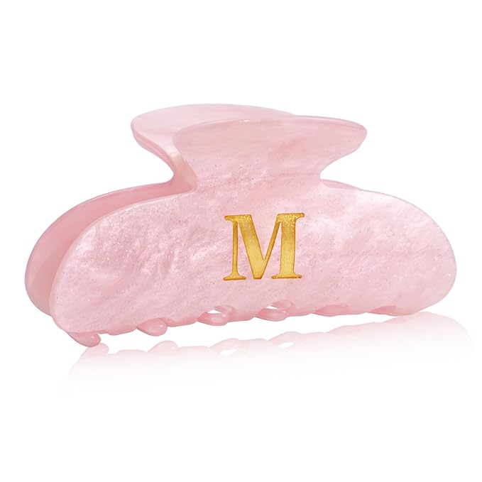 Trendy Aunt Gifts for Women - Pink Initial Glitter Claw Clips Durable Hair Clips, Birthday Gifts Christmas Gift for Aunt, Trendy Fashion Letter Hair Claw Clips, Letter M