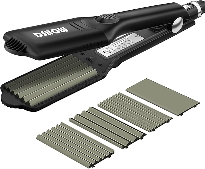 DSHOW Hair Crimper for Women Girls, Hair Straightener with 4 Interchangeable Titanium Ceramic Flat Crimping Iron Plates