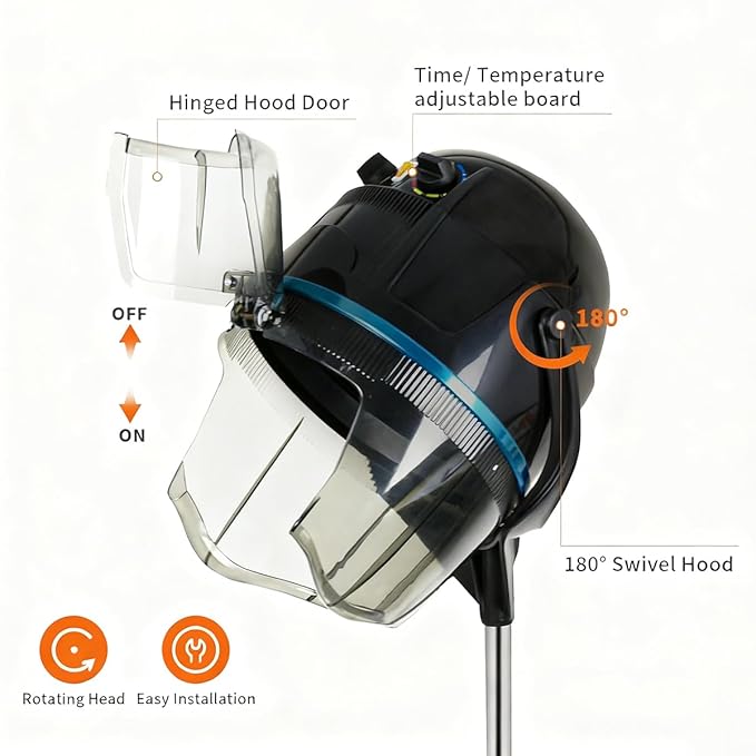 Black,A,Adjustable Hooded Floor Hair Bonnet Dryer, Machine Standing Steamer W/Wheels for Salon Home Sp Professional Hair Salon Equipment