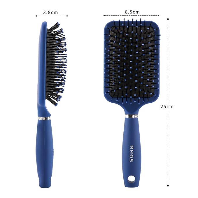 RHOS Paddle Hair Brush for Men-Detangler Brush with Nylon Bristles for Thin,Short,Thick Hairs-Square Cushion Hair Brush for Detangling,Smoothing,Massage(1 Pack-Blue)