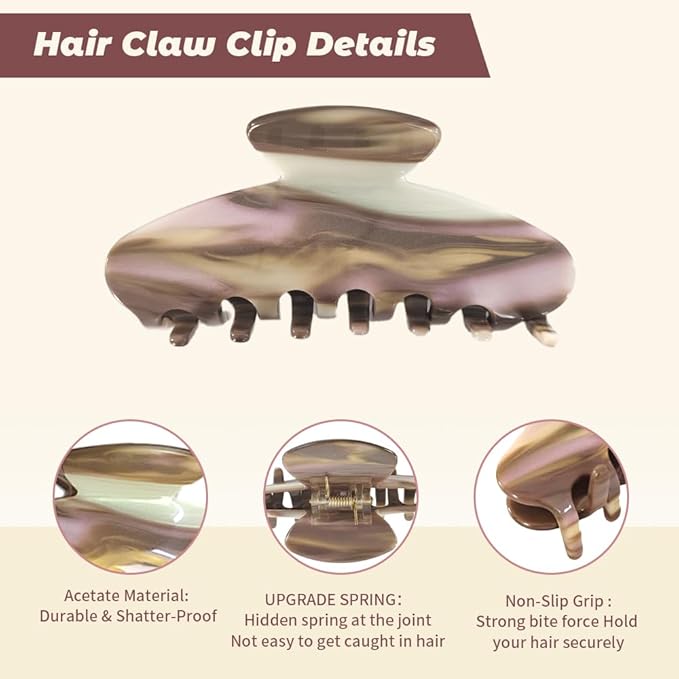 French Hair Claw Clips for Women Grils,4 Inch Strong Hold No Slip Grip Accessories Acetate Material,Not Easily Damaged,Thick or Thin Hair (Brown Marble)