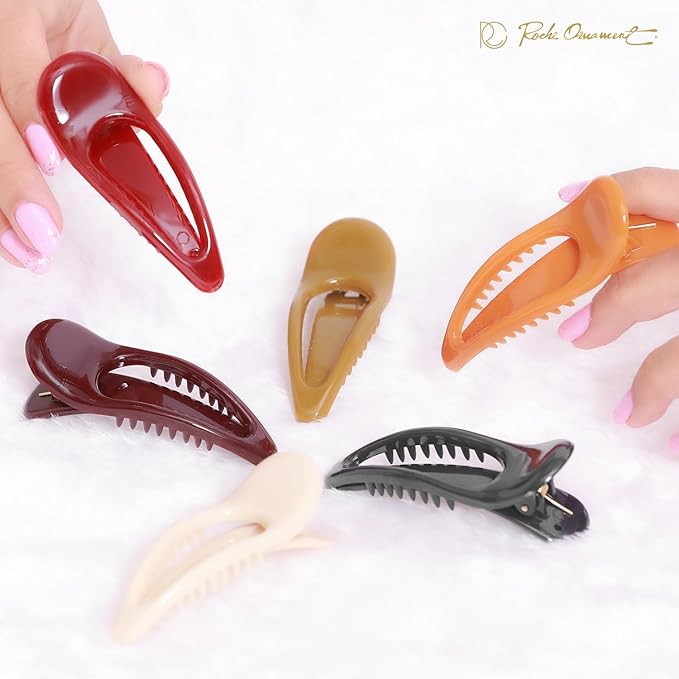 RC ROCHE 6 Pcs Small Flat Flip Hair Claw Clips for Women Alligator Duckbill Thick Hair Styling Barrette Strong Side Slide Jaw Plastic No Slip, Small Classic Multicolor