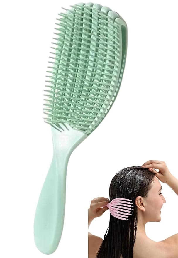 Hair Brush for Afro American/African Hair Textured Professional Curved Vented Brush Wet Dry Curly Hairbrush Detangling Massage Hairdressing Comb (Green, Big)