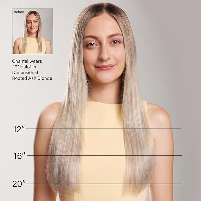 Luxy 100% Remy Human Hair – Halo Clip-In Hair Extensions –Natural Looking Volume & Length - One-Piece - Easy 5-Min Application 180 grams 20" Dimensional Rooted Ash Blonde