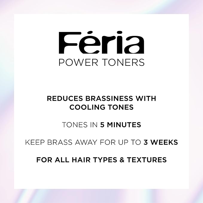 L'Oreal Paris Feria Long-Lasting Anti Brass Power Hair Toner, Ammonia Free Demi Permanent Hair Color, Pearl Blonde Hair Toner, 1 Application (Pack of 2)