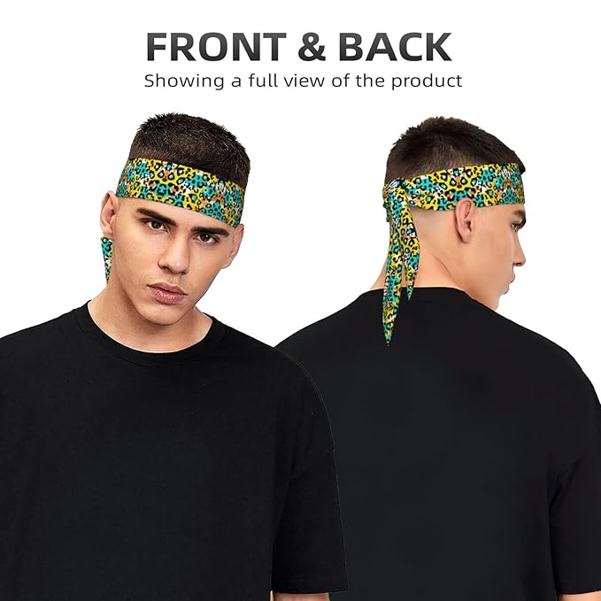 Boys Girls Turquoise Green Yellow Cheetah Leopard Print Sports Sweat Bands Boho Style Beauty Skinny Hair Band Headdress for Sports Fitness Shower