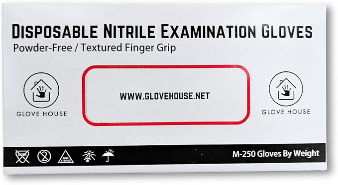 [250/Box] Glovehouse Nitrile Gloves, Medical Gloves, Powder-Free, Latex-Free, Disposable, Tattoo Artists & More