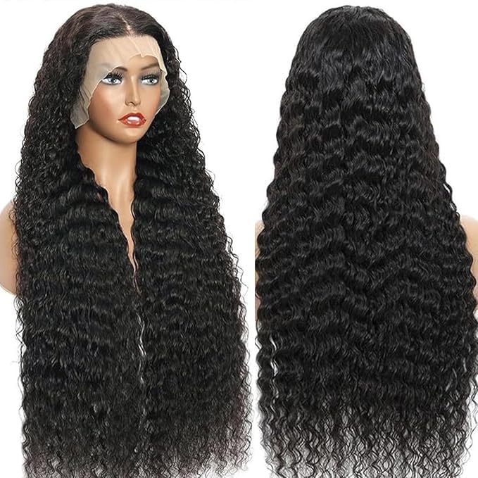 13x6 Deep Wave Lace Front Wigs Human Hair 200% Density HD Lace Front Wigs Human Hair Pre Plucked Natural Color Glueless Wig 100% Virgin Lace Front Wigs for Women（28inch）