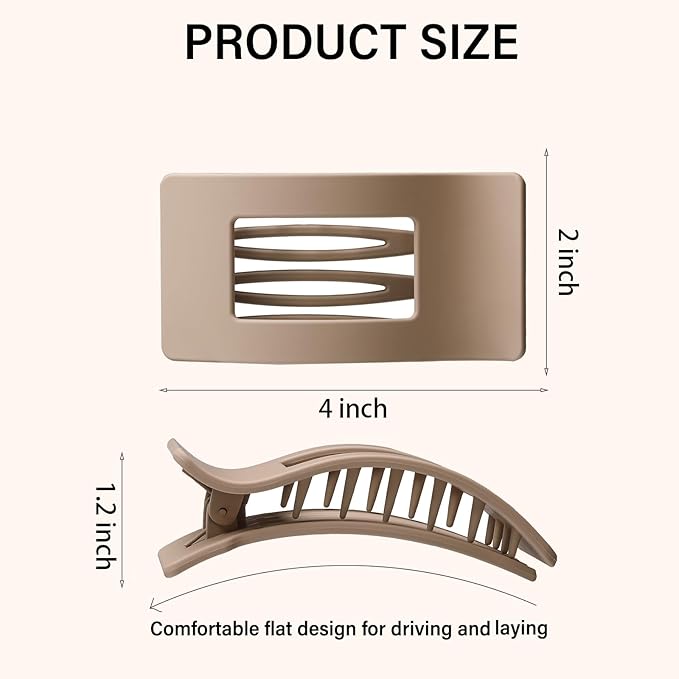 4 PCS Flat Hair Clips, Large Flat Claw Clips for Women Girls, Strong Hold French Hair Clips for Thick Thin Hair, Stylish Classic Hair Barrettes(Matte Finish)