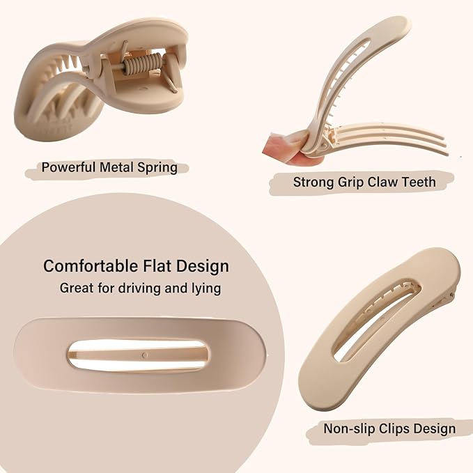 6 PCS Flat Claw Clips, Large Lay Flat Hair Clips for Women Girls, Strong Hold Non-slip Hair Claws for Thick Thin Hair (Matte 5)