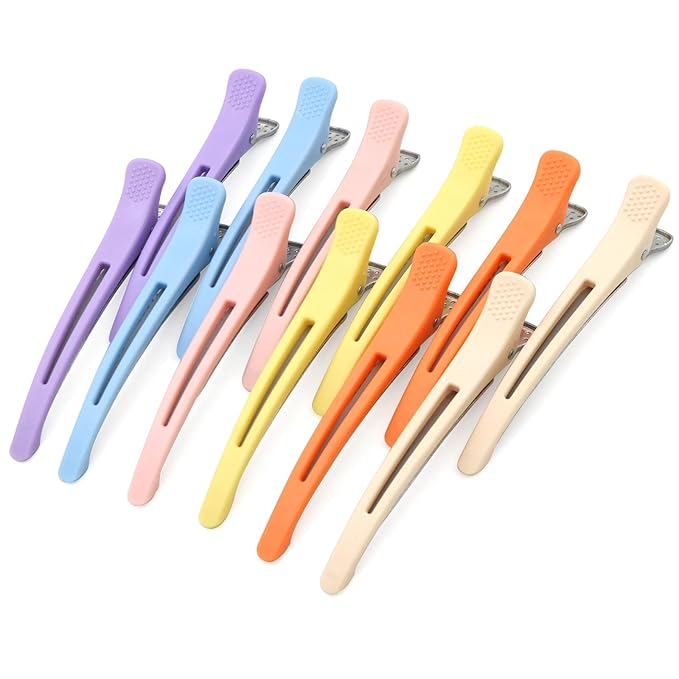 12PCS Hair Clips for Styling - No Crease Hair Clips for Women - Non Slip Duck Billed Hair Roller Clips with Silicone Band - Salon Hair Sectioning Clips Multicolor