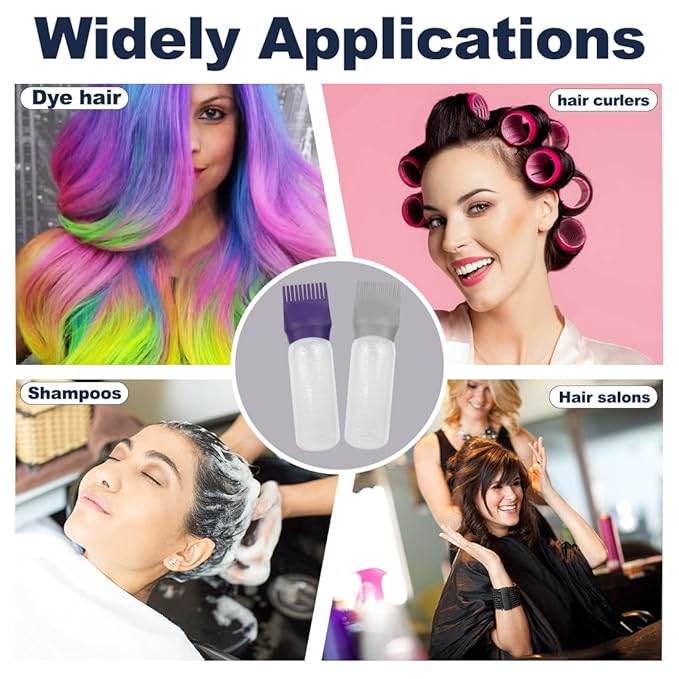 4 PCS Root Comb Applicator Bottle,Hair Oiling Applicator,Hair Oil Applicator Bottle for Hair Dye Shampoos Hair Salons.6oz (Purple+Grey)