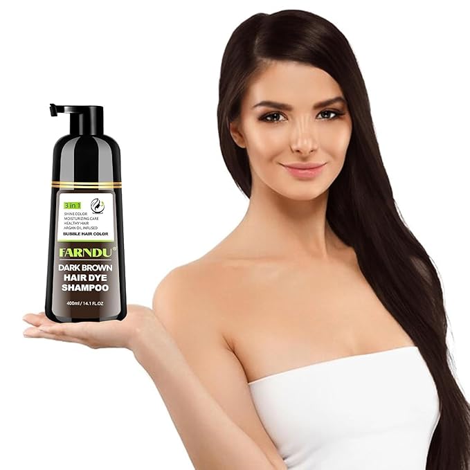 Dark Brown Hair Dye Shampoo, 3 in 1 Instant Hair Color with 15 Min Gray Coverage, Natural Semi-Permanent Herbal Shampoo for Men & Women