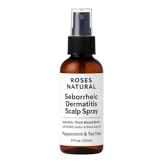 Seborrheic Dermatitis Scalp Spray, Plant-Based Relief with DMSO, Sulfur, Black Seed Oil, Peppermint & Tea Tree, Anti-Itch, 2 fl oz