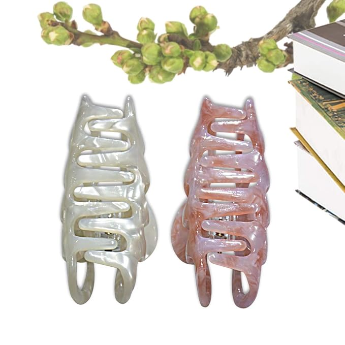 Fashion Tortoise Hair Clips for Women Resin Medium Hair Claw Clip for Fine Hair Non Slip Grip Hair Jaw Clips 2PCS in Set (Plain Tortoise Shell Hair Clips)