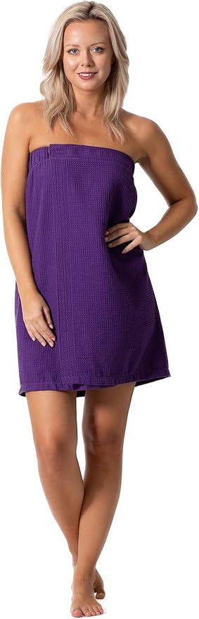 Turkish Linen Women’s Waffle Spa Body Wrap with Adjustable Closure