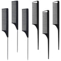 MODENGKONGJIAN 6 Packs Hair Rat Tail Combs Parting Rattail Combs Carbon Fiber Heat Resistant Teasing Combs with Stainless Steel Pintail for Women,Girls