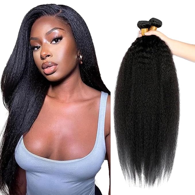 Bundles Human Hair Natural Black Kinky Straight Bundle Brazilian Virgin Remy Hair 3 Bundles 22 24 26 Inch Niegmeag Double Weft Soft and Silky Color 1B Yaki Bundle Hair Weave 300g
