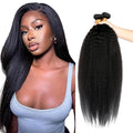 Bundles Human Hair Natural Black Kinky Straight Bundle Brazilian Virgin Remy Hair 3 Bundles 22 24 26 Inch Niegmeag Double Weft Soft and Silky Color 1B Yaki Bundle Hair Weave 300g