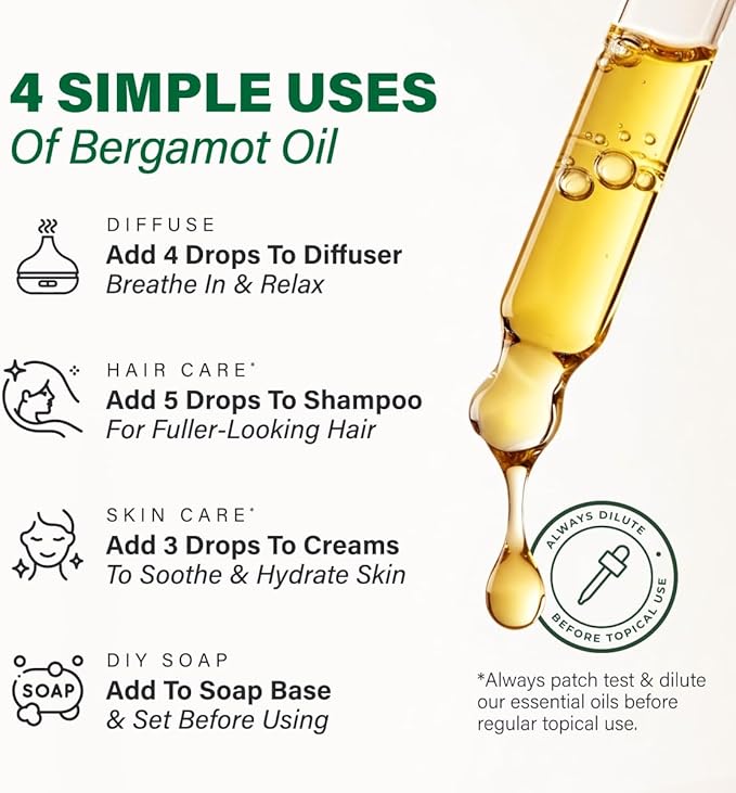 KUKKA Bergamot Essential Oils - 4 Fl Oz - for Hair, Skin, Diffuser, Aromatherapy & DIY Soap Making Scent